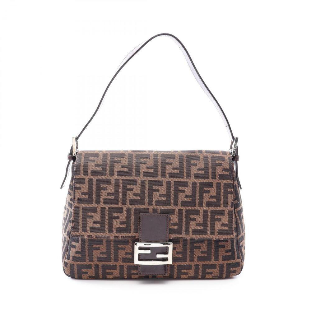 Fendi Mamma Bucket Shoulder Bag Canvas Leather Brown